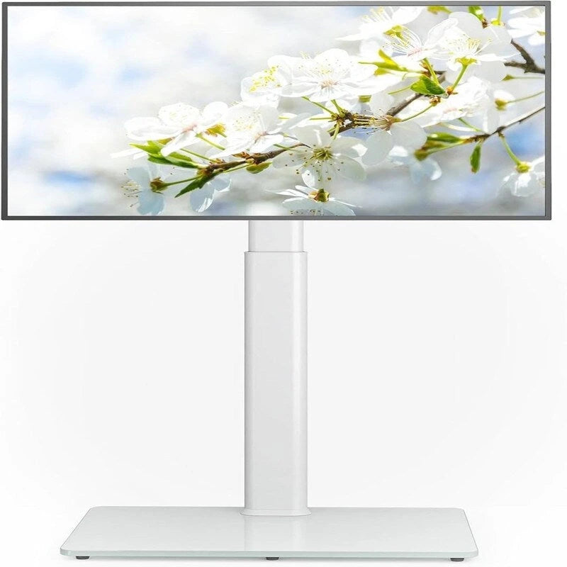 Black / White Floor TV Stand with Tempered Glass Base and Swivel Mount – 27 to 65 in TVs