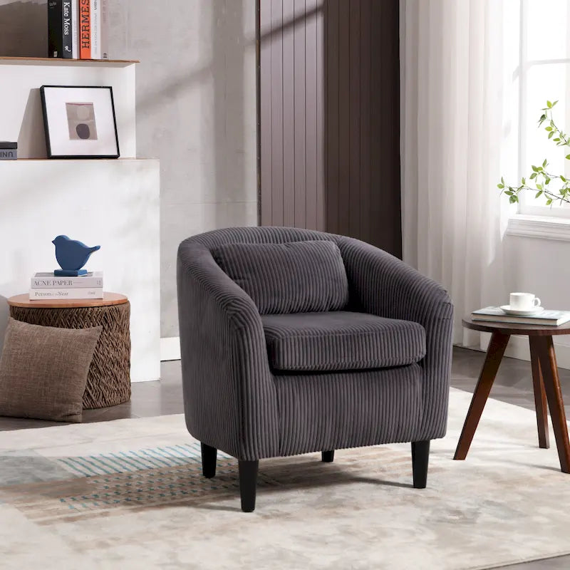 Beige / Gray / Emerald / Black / Camel / Blue Corduroy Barrel Accent Chair with Wood Legs – 1 Person