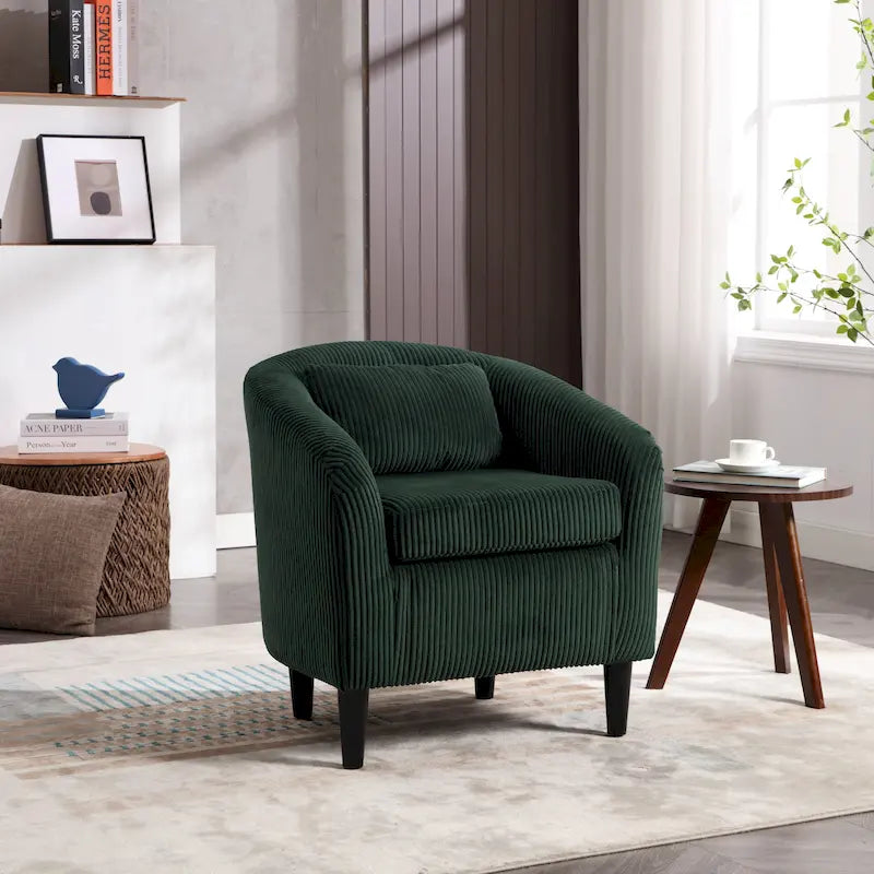 Beige / Gray / Emerald / Black / Camel / Blue Corduroy Barrel Accent Chair with Wood Legs – 1 Person