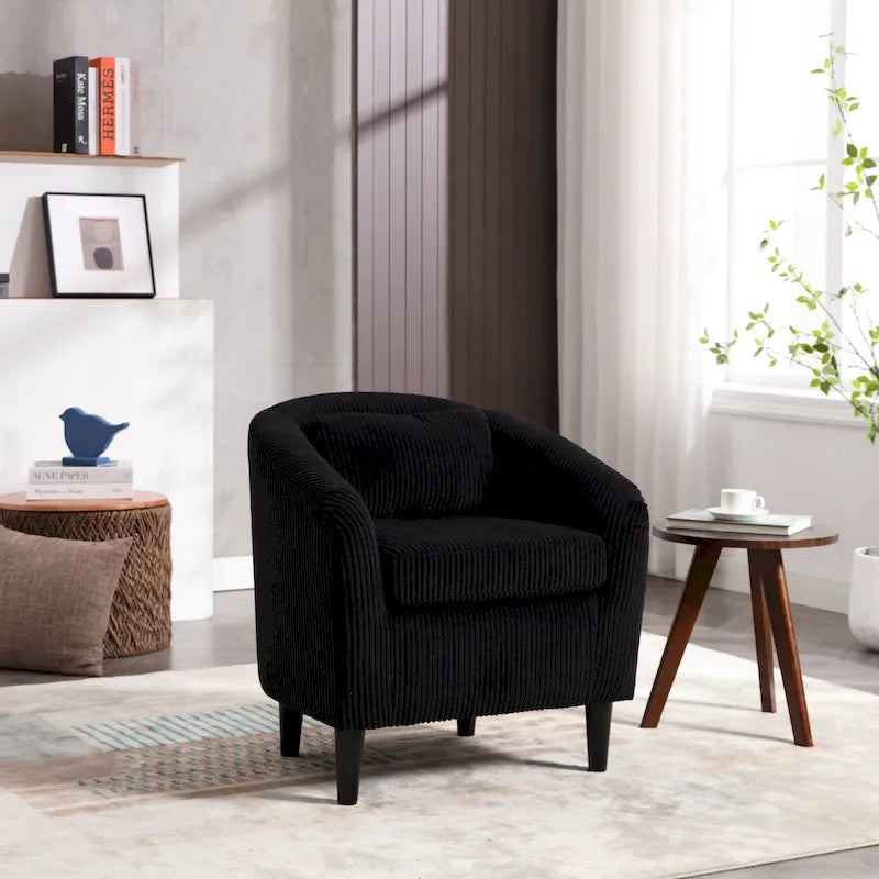 Beige / Gray / Emerald / Black / Camel / Blue Corduroy Barrel Accent Chair with Wood Legs – 1 Person