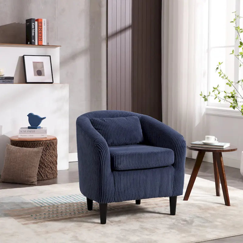 Beige / Gray / Emerald / Black / Camel / Blue Corduroy Barrel Accent Chair with Wood Legs – 1 Person