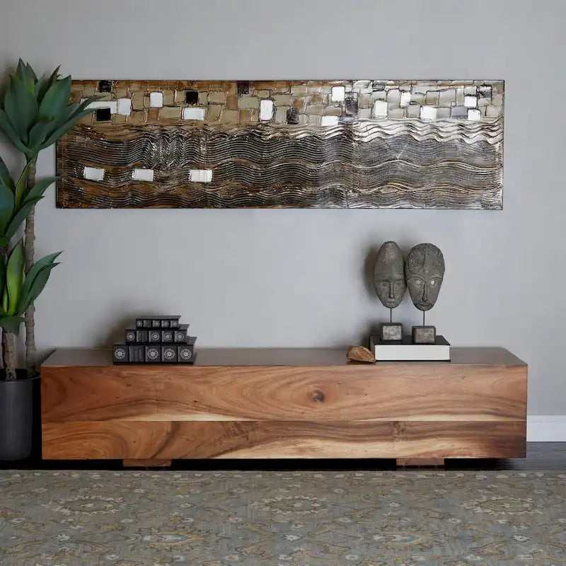 Brown Solid Suar Wood Rectangular Hallway Bench – 3 Person