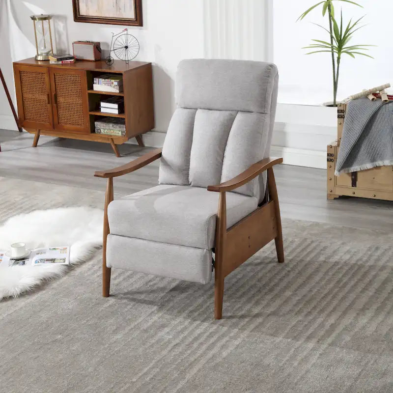 Light Gray / Beige / Dark Gray / Coffee / Blue / Olive Green Fabric Recliner Chair with Footrest and Wood Frame – 1 Person