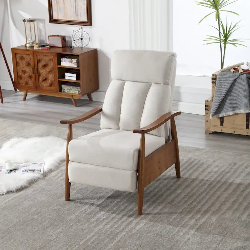 Light Gray / Beige / Dark Gray / Coffee / Blue / Olive Green Fabric Recliner Chair with Footrest and Wood Frame – 1 Person