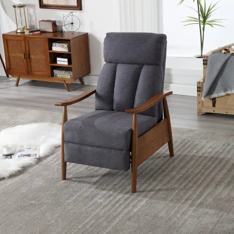Light Gray / Beige / Dark Gray / Coffee / Blue / Olive Green Fabric Recliner Chair with Footrest and Wood Frame – 1 Person
