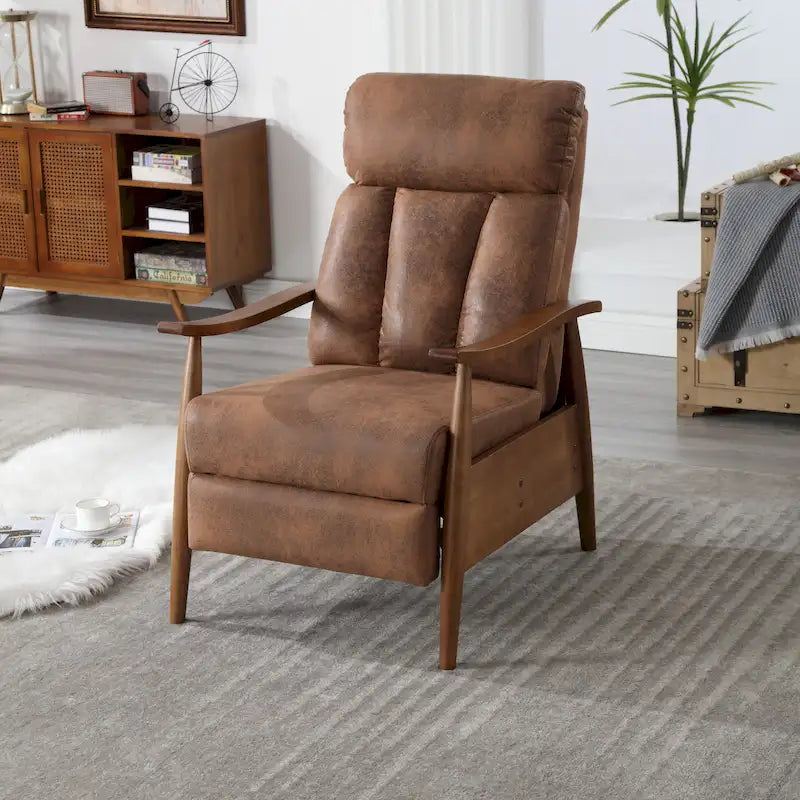 Light Gray / Beige / Dark Gray / Coffee / Blue / Olive Green Fabric Recliner Chair with Footrest and Wood Frame – 1 Person
