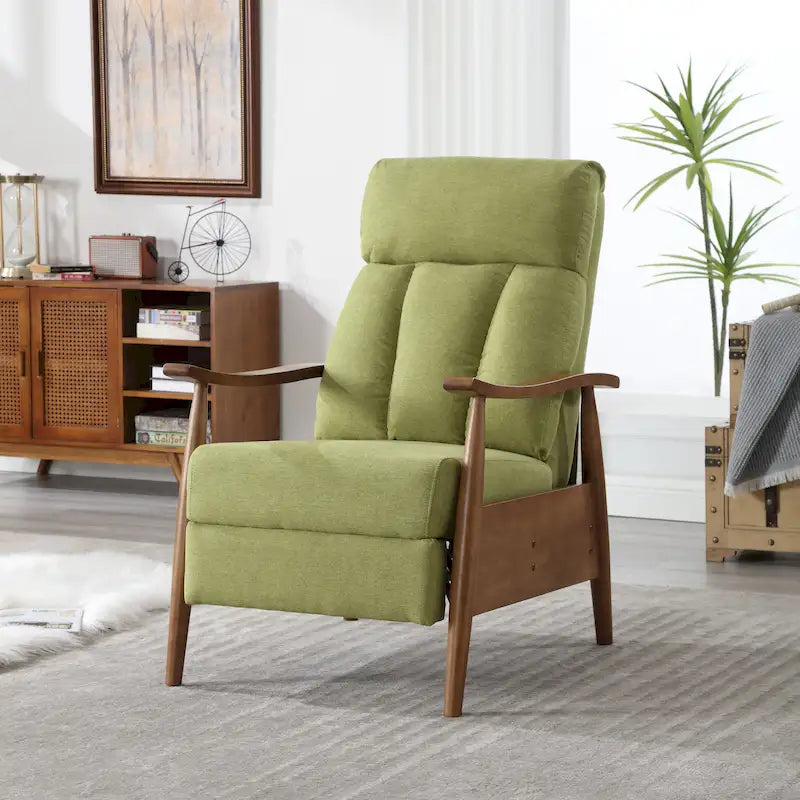 Light Gray / Beige / Dark Gray / Coffee / Blue / Olive Green Fabric Recliner Chair with Footrest and Wood Frame – 1 Person