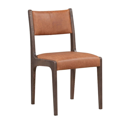 Autumn Brown Top-Grain Leather Dining Chair with Ash Wood Tapered Legs – 1-Person