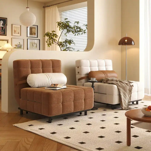 Beige / Camel Corduroy Convertible Armless Sleeper Chair Sofa Bed – 1 Person